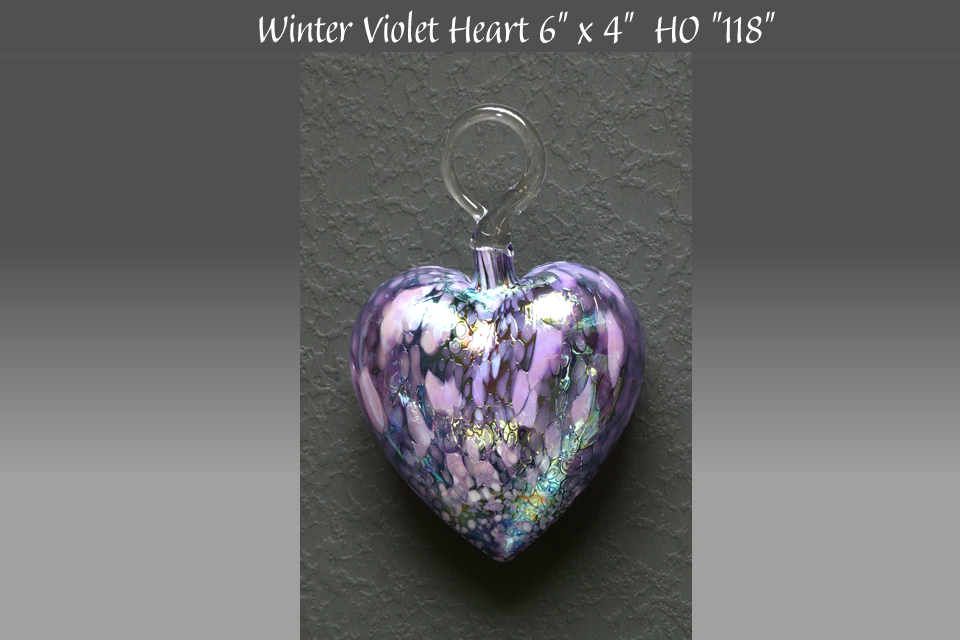 Vines Art Glass Heart Ornaments